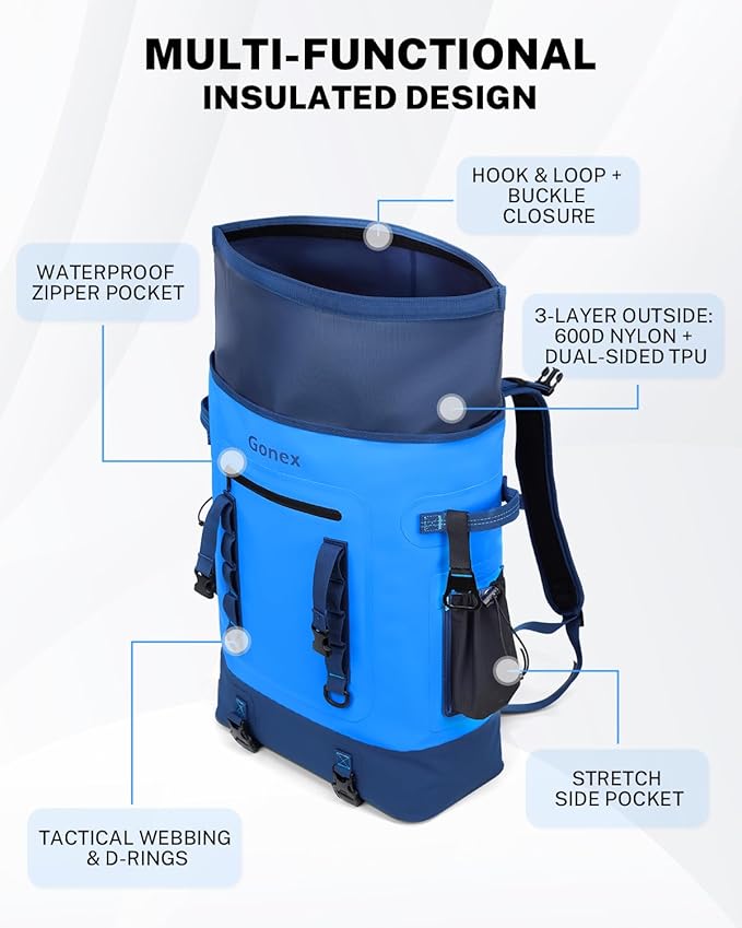 Gonex Cooler Backpack, 40 Can Insulated Soft Backpack Cooler Bag for Men Women, Waterproof Nylon TPU Cooler Backpack for Beach, Picnic, Lunch and Camping
