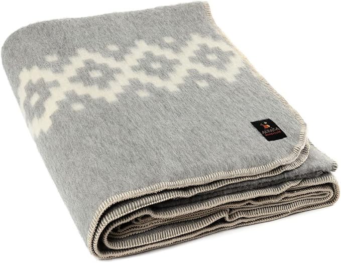 Thick Alpaca Wool Blanket Heavyweight Camping Outdoors Indoors Soft Peru King Size Ethnic Design (Soft Gray - Ivory, King Size)