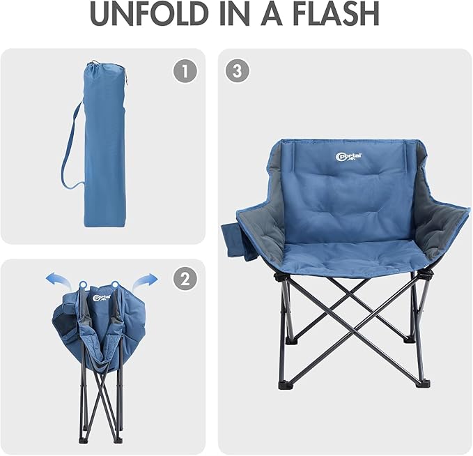 PORTAL 32In Extra Wide Camping Chair for Adults, Oversized Folding Chair with Cup Holder & Carry Bag, Heavy-Duty Outdoor Chair Supports 350 lbs, Portable for Camping, Lawn, Patio