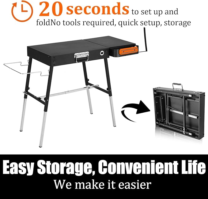 Portable Outdoor Grill Stand, Adjustable Height Folding Table Made to fit 17” or 22” Blackstone Griddle, 35"W x 17"D Kitchen Cooking Prep BBQ Stand, Pizza Oven Stand for Ninia Grill（Black）