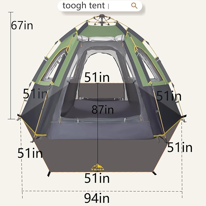 Camping Tent with Instant Setup, 2/3 Person Weatherproof Easy Quick Set Up in 60 Seconds with Rainfly Backpack Tent for Family Camping & Hiking, Upgraded Ventilation,Center Height 66-inch