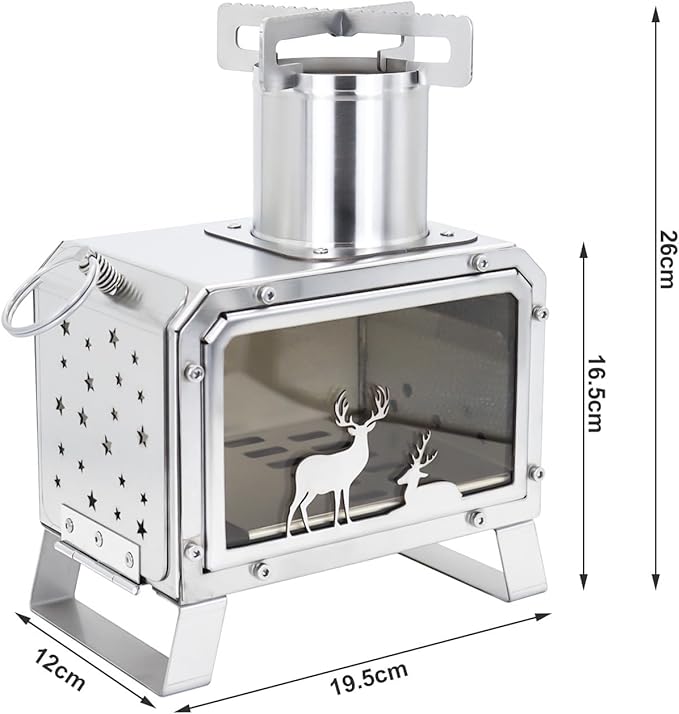 Portable Outdoor Camping Stove for Backpacking BBQ Hiking Picnic Cooking Stainless Steel Fire Stove(Small)