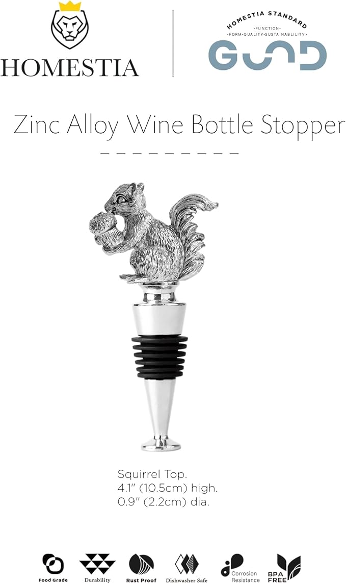 Homestia Squirrel Wine Stopper, Bottle Stopper Wine Saver, Reusable Wine Corks for Beverage, Wine Preserver Wine Saver Keep Wine Fresh, Wedding Favors Gifts for Wine Lovers