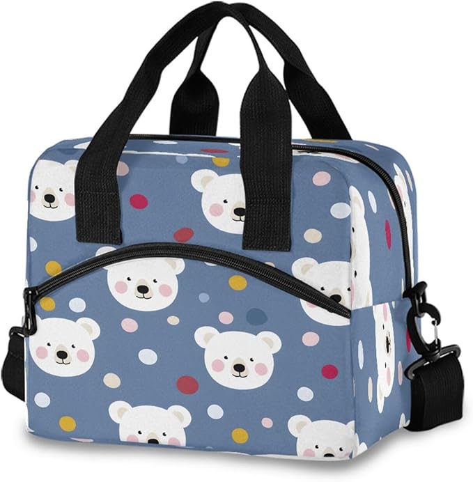 ALAZA Bear Dot Pattern Lunch Box for Men Women Adults Insulated Lunch Bag Cooler Bag with Adjustable Shoulder Strap for Work Picnic Travel