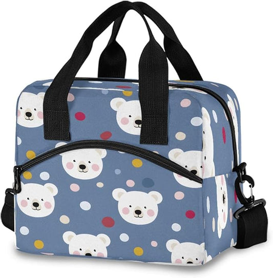 ALAZA Bear Dot Pattern Lunch Box for Men Women Adults Insulated Lunch Bag Cooler Bag with Adjustable Shoulder Strap for Work Picnic Travel
