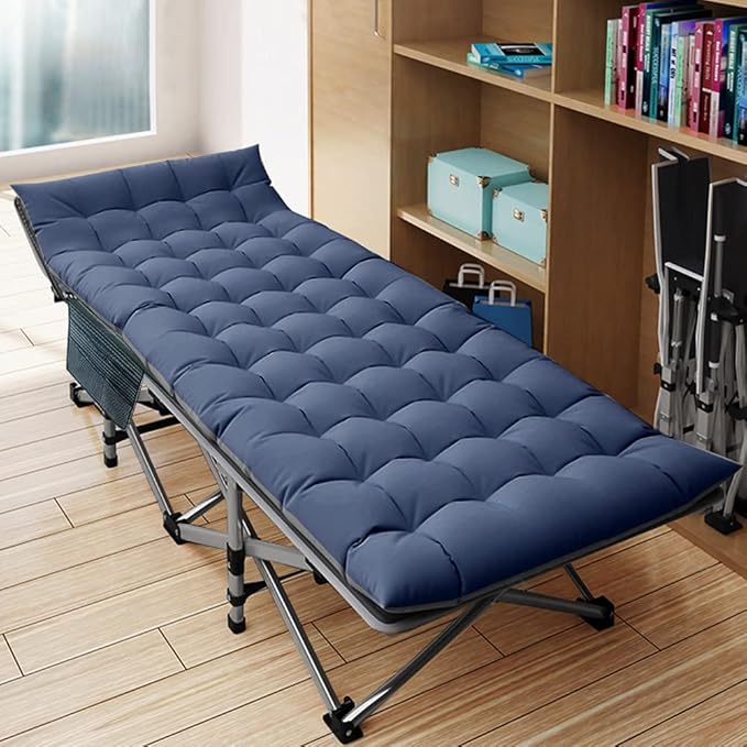 Slsy Folding Camping Cot for Adults with Pad, Padded Portable Sleeping Cots, Camp Bed with Carry Bag for Outdoor Travel, Beach, Hiking