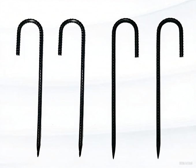 Heavy Duty Ground Stakes, 16 Inch J Hook Stakes, 10 Pack, 5/16 Inch Diameter, Carbon Steel Tent Stakes for Chain Link Fence, Trampoline, Lawn Decorations (J-Shape-Black, J-16 * 5/16"-4PCS)