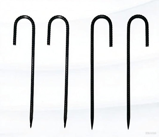 Heavy Duty Ground Stakes, 16 Inch J Hook Stakes, 10 Pack, 5/16 Inch Diameter, Carbon Steel Tent Stakes for Chain Link Fence, Trampoline, Lawn Decorations (J-Shape-Black, J-16 * 5/16"-4PCS)