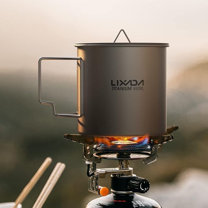 Lixada Titanium Pot, Lightweight Camping Pot Titanium Cup Titanium Backpacking Pot with Portable Foldable Handles for Outdoor Camping Hiking Backpacking