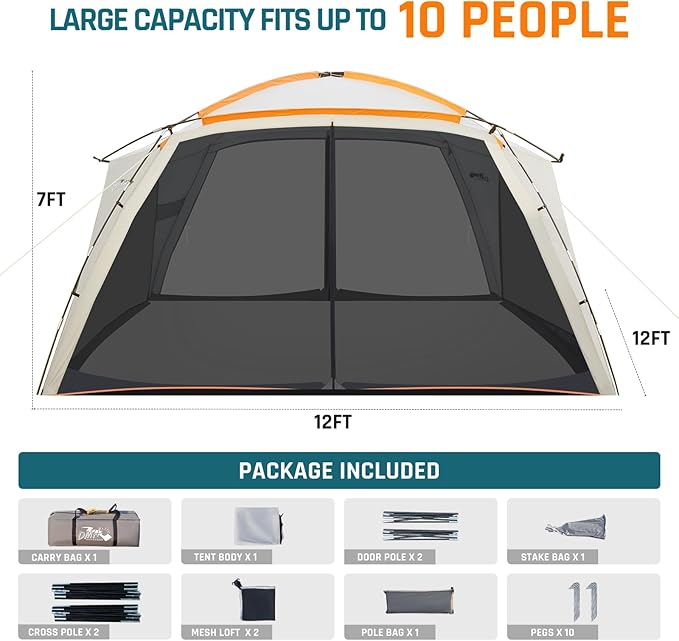 Screen House Tent 12x12ft Screen Room Mesh Gazebos w/ 2 Zipper Doors, Camping Tent Screened Canopy Shelter for Outdoor Patios Backyards Activities