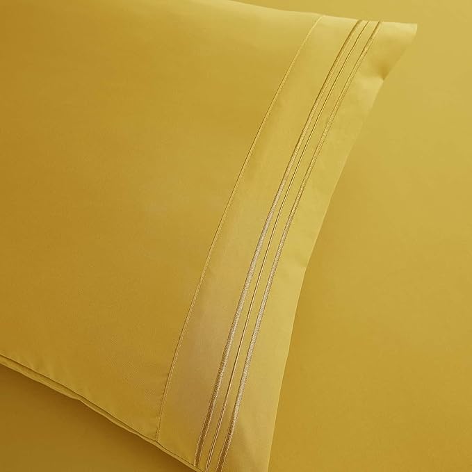 Clara Clark Full Sheets, 6 Piece Set - Hotel Luxury Bed Sheets, Super Soft Bedding Set, Full Size, Yellow