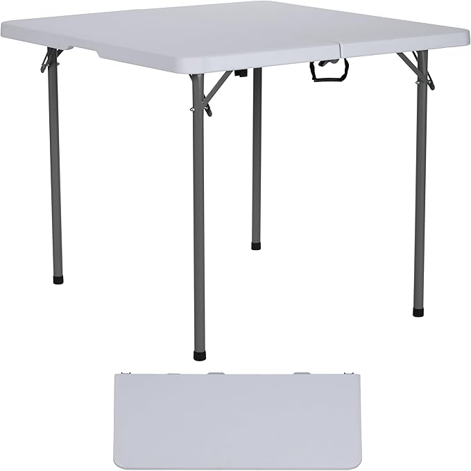 BTEXPERT 34" Folding Table, Portable Square Card Table Collapsible Legs Carrying Handle, Plastic Tables for Indoor Outdoor Home Camping Picnic, Party Board Games Nights Gatherings White Set of 10