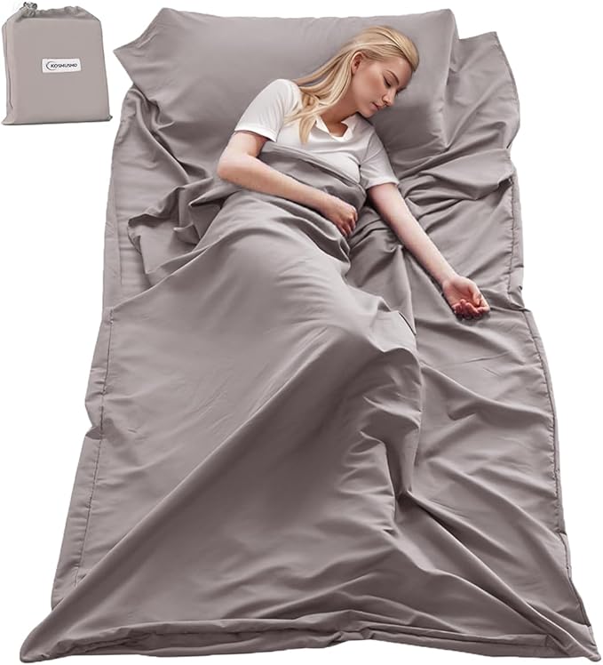 Sleeping Bag Liner, Ultralight Travel Sheet with Zipper and Compact Carry Bag, Portable Sleeping Camping Sheet, Soft Sleeping Bag Sack for Hotel, Hiking, Tenting, Camping