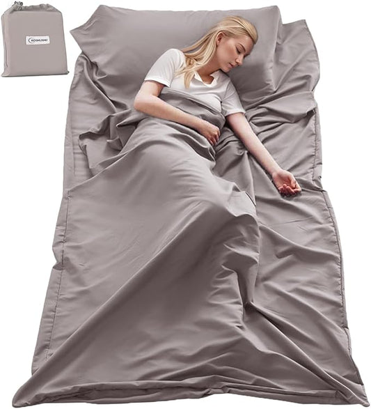Sleeping Bag Liner, Ultralight Travel Sheet with Zipper and Compact Carry Bag, Portable Sleeping Camping Sheet, Soft Sleeping Bag Sack for Hotel, Hiking, Tenting, Camping