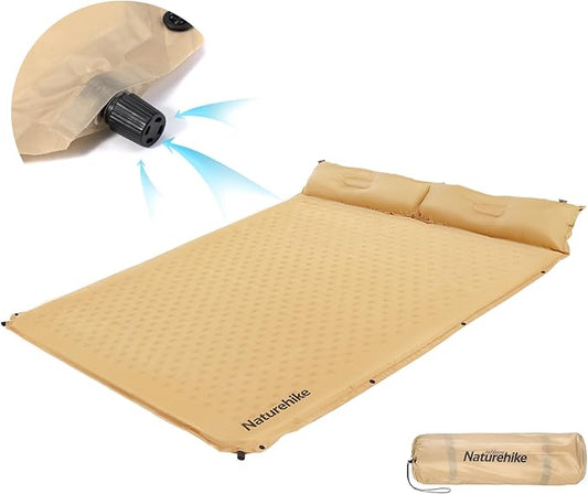 Naturehike Self-Inflating Sleeping Pad with Pillow, Patchwork Sleeping Pad for Camping Backpacking Hiking Traveling Tent（Yellow）