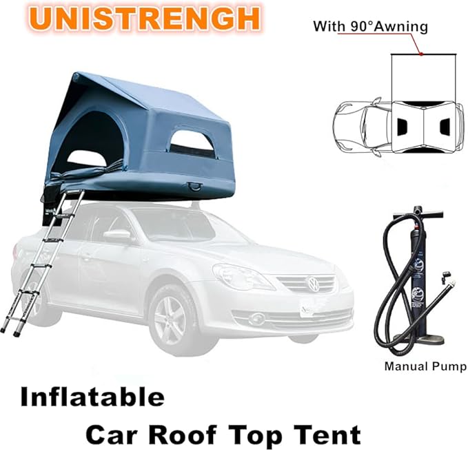 UNISTRENGH 2 Person Inflatable Car Rooftop Tent Easy Set-up Large Outdoor Glamping Camping Tent for SUV,Truck and Universal Auto Self-Driving Touring