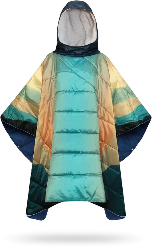 Camping Blanket, Poncho Wearable Hoodie Blankets Outdoor Waterproof Windproof