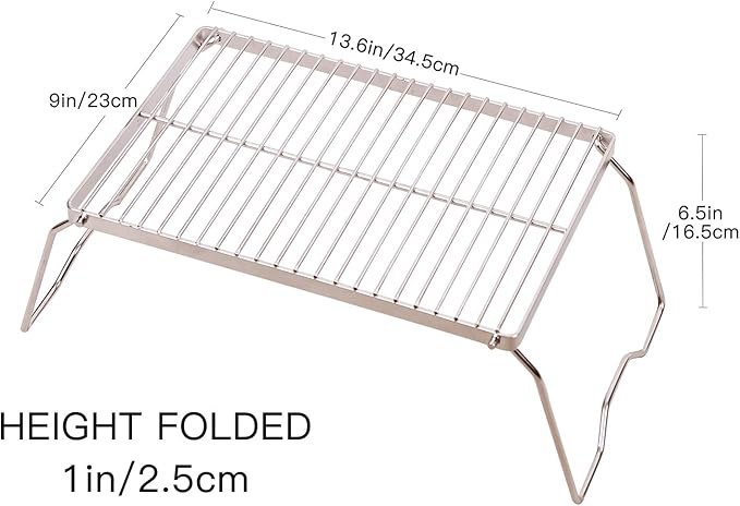 REDCAMP 13.6" Small Folding Campfire Grill, 304 Stainless Steel Firepit Grill Grate, Heavy Duty Portable Camping Grill with Carrying Bag for Outdoor Cooking Backpacking Hiking Picnics BBQ