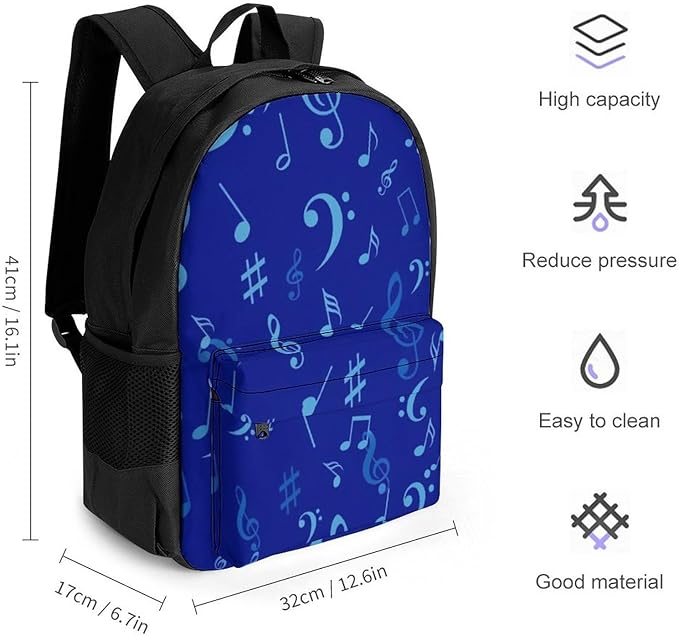 Rucksacks Lightweight Multipurpose Anti-Theft Blue Musical Notes Shoulder Bag Large Capacity Business Computer Bag With Smooth Zippers