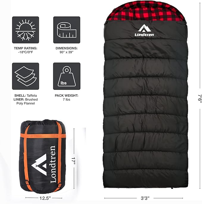 Large 0 Degree Sleeping Bags for Adults Cold Weather Sleeping Bag Camping Winter Below Zero 20 15 Flannel Big and Tall XXL