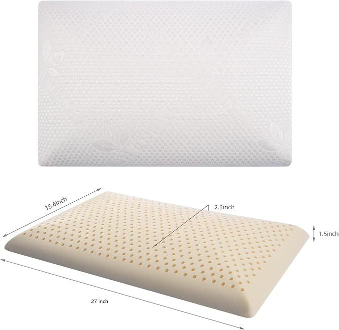 SUQ I OME Slim Sleeper -Thin Flat Latex Pillow for Sleeping,Low Profile Ultra Thin for Stomach, Back, or Side Sleepers, Firm, 27x15.7x2.3 inch