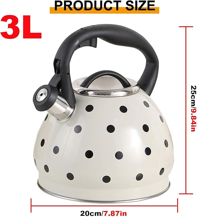 Camping Coffee Tea Pots Cute Polka Dot Tea Kettle, Whistling Tea Pots with Ergonomic Heat-Resistant Handle for Stove