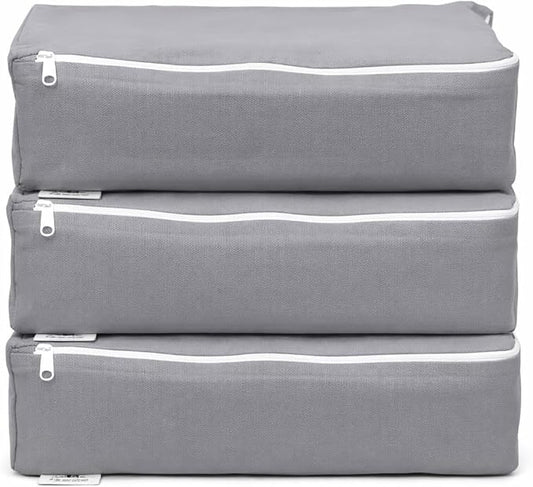 SMALL Packing Cubes – Cotton Canvas, Washable, Reusable, Closet and Travel Organizers (10"x7"x3") with Durable YKK Zippers for Clothes, Shoes, Drawer Organization (Set of 3 SMALL, Gray)