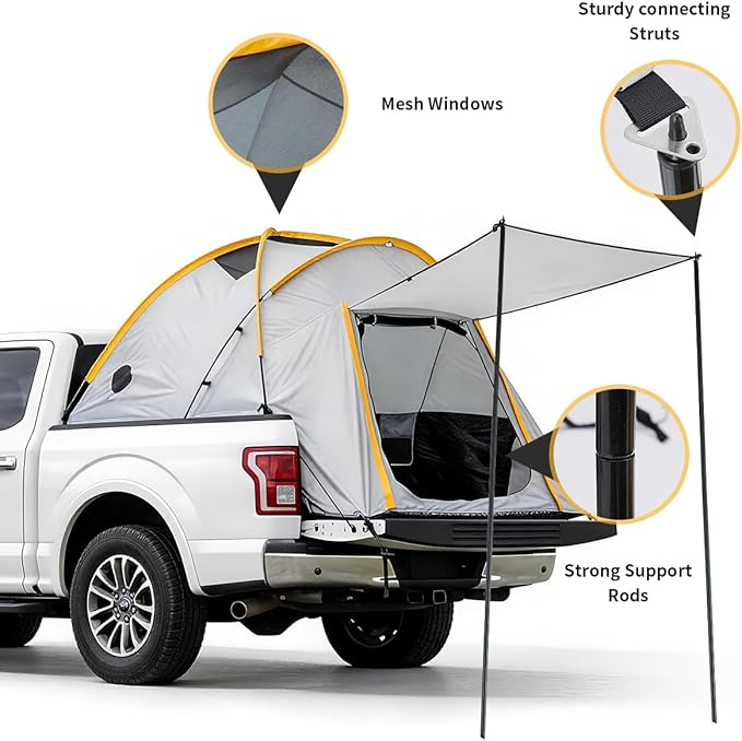 Truck Bed Tent with Awning Pickup Truck Tent for 5–8.2 ft Bed Waterproof PU3000 Oxford Camping Tent Portable Truck Camper for Chevy Silverado 1500 F150 Ram 1500