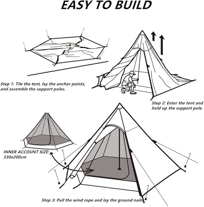 Trekking Pole Tent Ultralight 4 Person 4 Season Tent, Lightweight Pyramid Tent for Mountaineering Hiking Camping