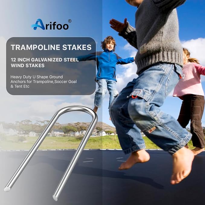Heavy Duty Trampoline Stakes Anchors High Wind U Type Sharped Ends Safety Ground Anchors Galvanized Steel 11.8 inch for Soccer Goals,Tents and Garden Decorations