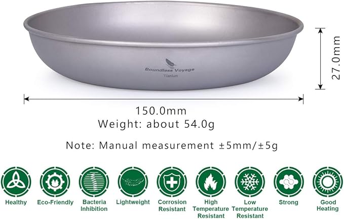 iBasingo Titanium Pan Dish Plate with Carry Mesh Bag Ultralight for Outdoor Camping Tableware Cookware Mess Kit A-Ti1102T