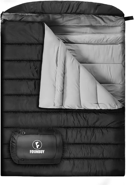 Double Sleeping Bag for Adults, XL Queen Size 2 Person Waterproof Sleeping Bag for Cold Weather & Warm, Perfect for Couples Family RV Travel and Tent Camp