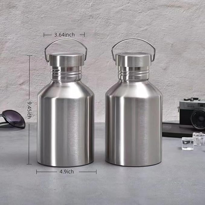 68OZ Stainless Steel Water Bottle with Handle Big Water Bottle for Men Single Wall Thickened Metal Bottle,Leak Proof and Anti Drop Large Capacity Hot Water Kettle for Sports,Camping&Hiking