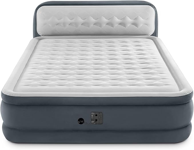 Intex Dura-Beam 18-Inch Deluxe Queen Sized Air Mattress Comforting Bed with Built-in Electric Pump and Ultra Plush Supportive Headboard (2 Pack)
