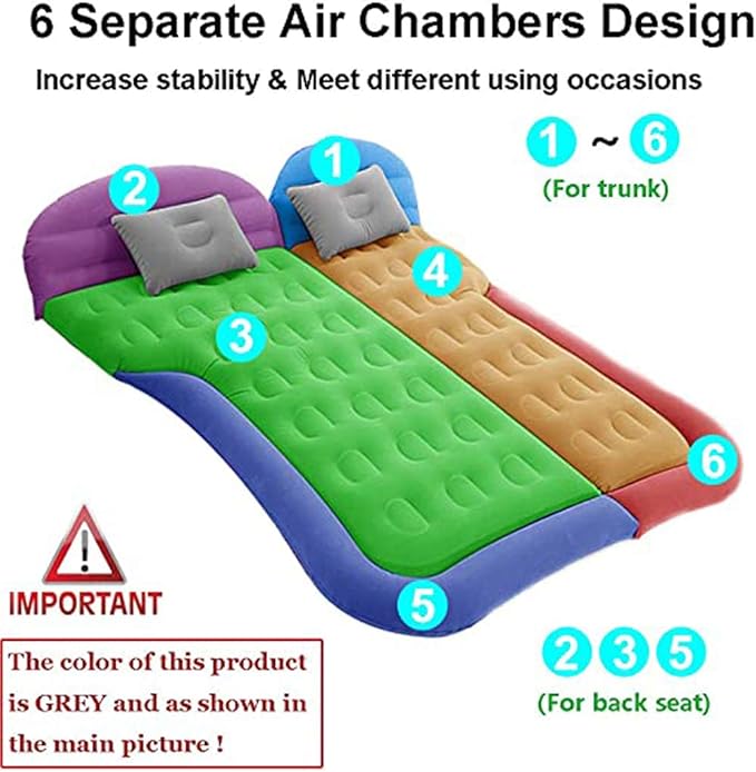 Inflatable SUV Air Mattress,Thickened Flocking Inflatable Car Camping Travel Air Mattress with 2 Pillows & Air Pump,Portable Car Sleeping Bed for SUV|MPV|Minivan