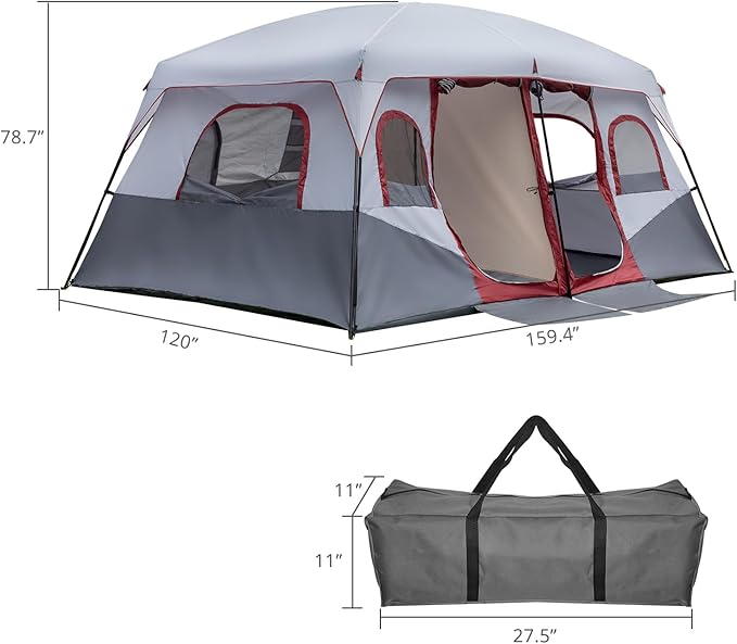Outvita 8/10 Person Camping Tent, Large 2 Room Family Tent with Weatherproof Instant Cabin Shelter with Rainfly & Carry Bag for Backpacking Hiking Car Traveling…