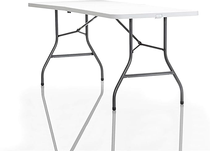Cosco 6ft Fold-in-Half Blow Molded Folding Table, Indoor/Outdoor, Comfort Handle, Lightweight Plastic Construction - White