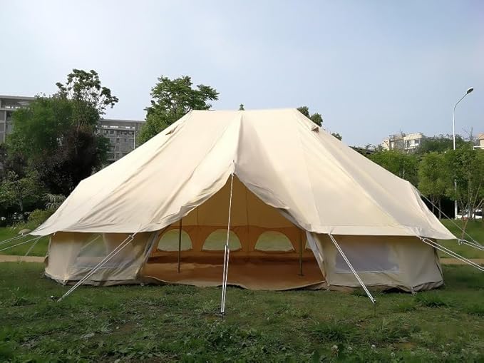 4x6M Heavy Duty Bell Tent, Waterproof Cotton Canvas Glamping Tent for 6-10 People