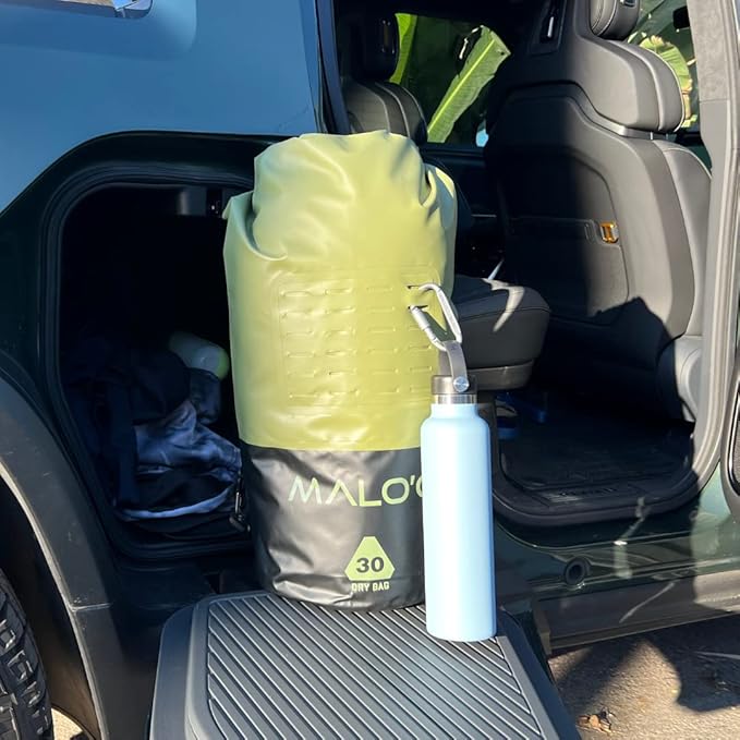 Malo’o DryPack 30L Waterproof Kayak Dry Bag, Heavy Duty Roll-Top Dry Bag with MOLLE Grid and Carry Straps for Fishing, Paddle Boarding, Boating, Camping, and Travel, Green