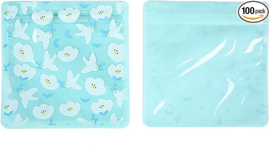 QQ Studio 100 PCS Clear Print Poly Plastic Color Empty Hangover Starter Kit with Resealable Zipper Seal Lock (Dove, 5.12 inch x 5.12 inch)