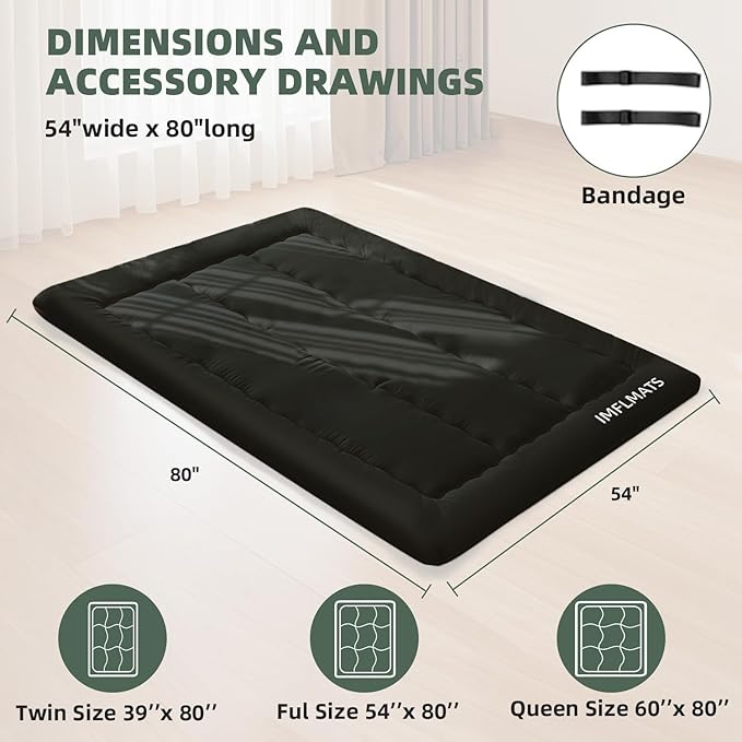 Japanese Floor Mattress Futon Mattress,3" Foldable Tatami Sleeping Pad for Adults & Kids,100% High Density Foam Comfortable Floor Mattress Full Size 54"x 80",Ideal for Comfort and Support,Black