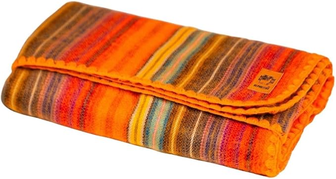 Alpaca Wool Blanket - Queen Size Bed Throw & Warm, Lightweight, Couch or Camp - Outdoor - 87 x 64 Inches (Orange)