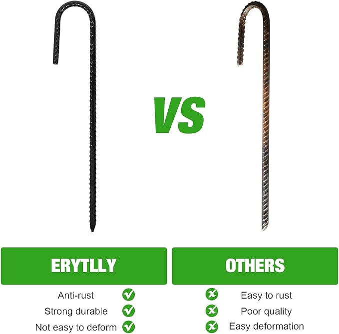 ERYTLLY 12In Rebar Stakes J Hook Heavy Duty Galvanized Metal Stakes for Ground Barrel Soil Tent Swing Set Anchors Fence Stakes Curved Steel Plant Support Garden Stakes with Hooks（12in 8pk）