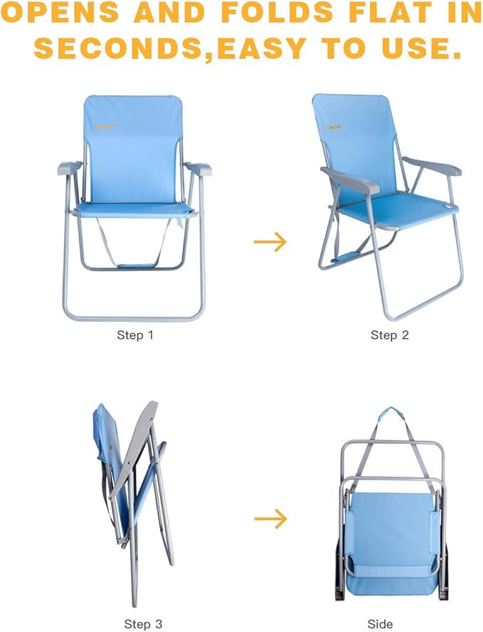 #WEJOY High Beach Chair for Adults, Lightweight Folding Camping Chairs with Hard Armrest,Shoulder Straps,Supports 300lbs for Outdoor Lawn Concert BBQ Park