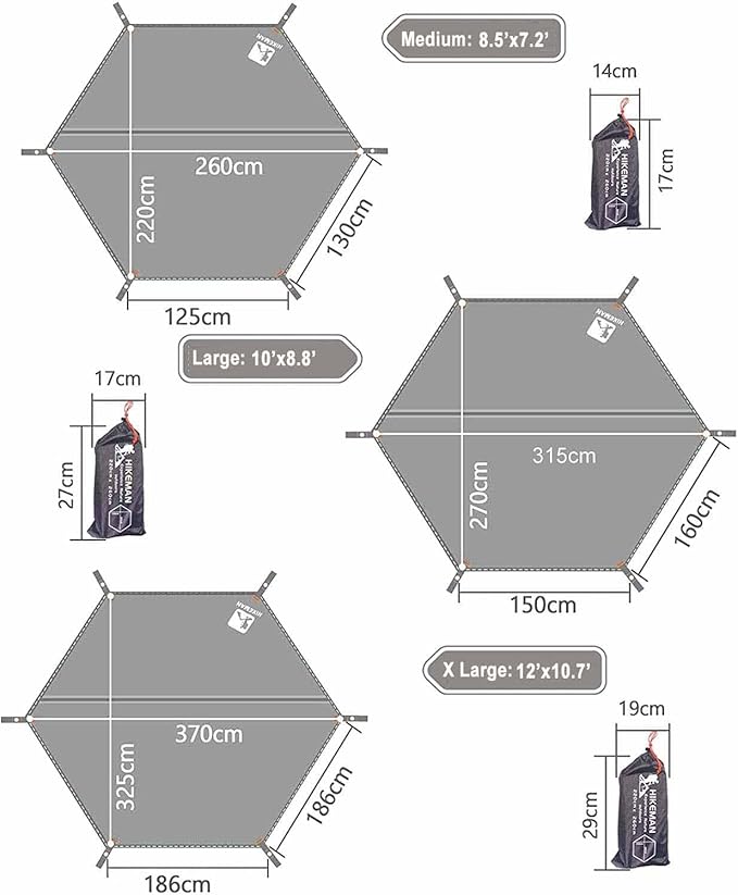Hikeman Hexagonal Tent Footprint,1-4 Person Ultralight Waterproof Tent Tarp Ground Sheet Mat with 6 Tent Stakes for Camping Hiking Picnic Backpacking(XL)