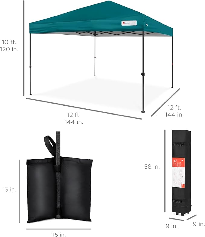 Best Choice Products 12x12ft Pop Up Canopy Tent, Outdoor Shade, 1 Person 1 Minute Set Up, Carry Case, 4 Weight Bags - Cerulean