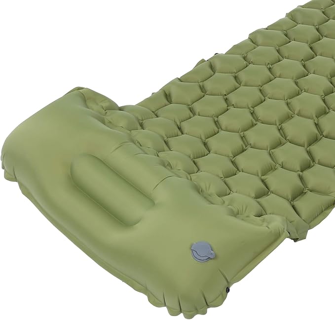 Inflatable Camping Sleeping Pad Mat, Ultra Lightweight Air Cushion Mattress for Tent Hiking Travel, 2 Way Valve Design with 40D Nylon Fabric and TPU Laminate, Compact Foldable (Green)