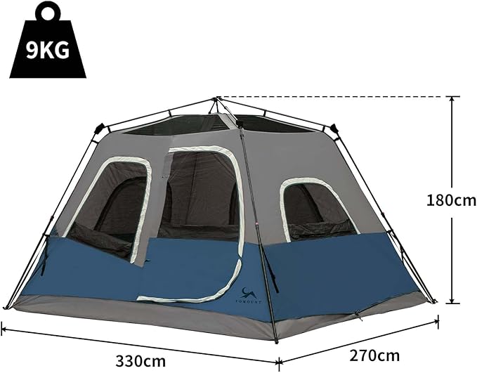 Cabin Tent 4-6 Person, Waterproof Camping Tent with Rainfly, Easy Setup Large Family Tent, Stable Frame, Portable for Outdoor Camping(330 * 270Iron Single)