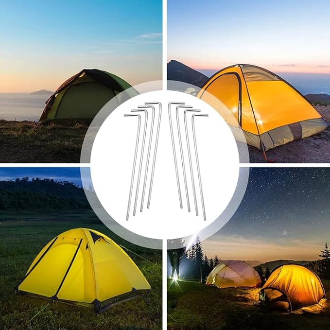 Tent Stakes BLLNDX 20PCS Galvanized Solid Steel L Shaped Tent Pegs, Rust Resistant Metal Hook, Garden Stakes for Plants and Landscaping, Camping Pegs for Anchoring Camping Tents