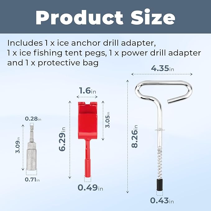 Ice Anchor Tool Kit with Drill Adapter,Ice Fishing Tent Stakes for Setting Up an Outdoor Ice Fishing Camping Tent Shanty,Ice Fishing Shelter Accessories with Protective Bag